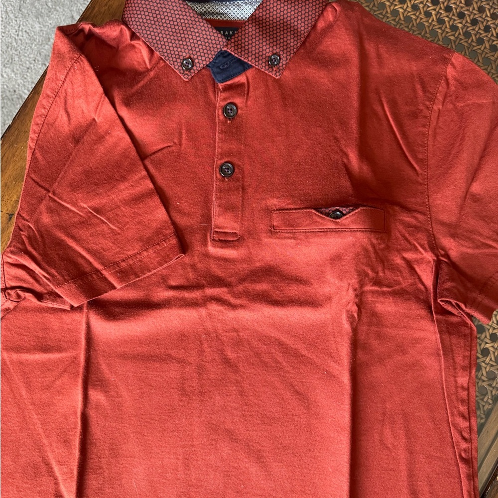 Ted Baker Rust Red Polo with Patterned Contrast Collar
